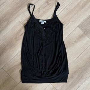 kensie Black Fringe V-Neck Spaghetti Strap Cami